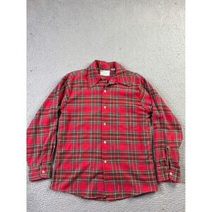 VTG 70s JC Penney Loop Collar Plaid Flannel Shirt Towncraft Penn-Prest Medium